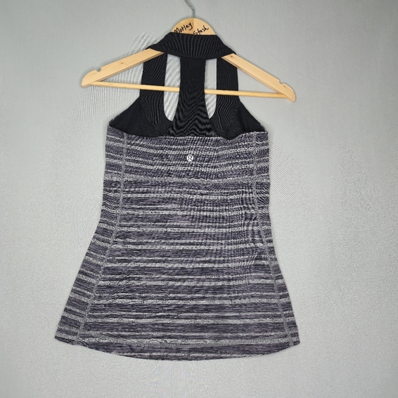 Lululemon Scoop Neck Tank Top Blue/black/gray Striped Size 6 - Picture 2 of 6